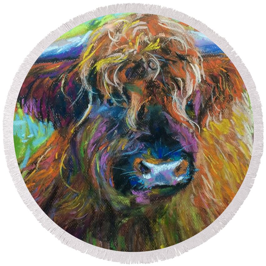 Bull Round Beach Towel featuring the painting Bull by Jieming Wang