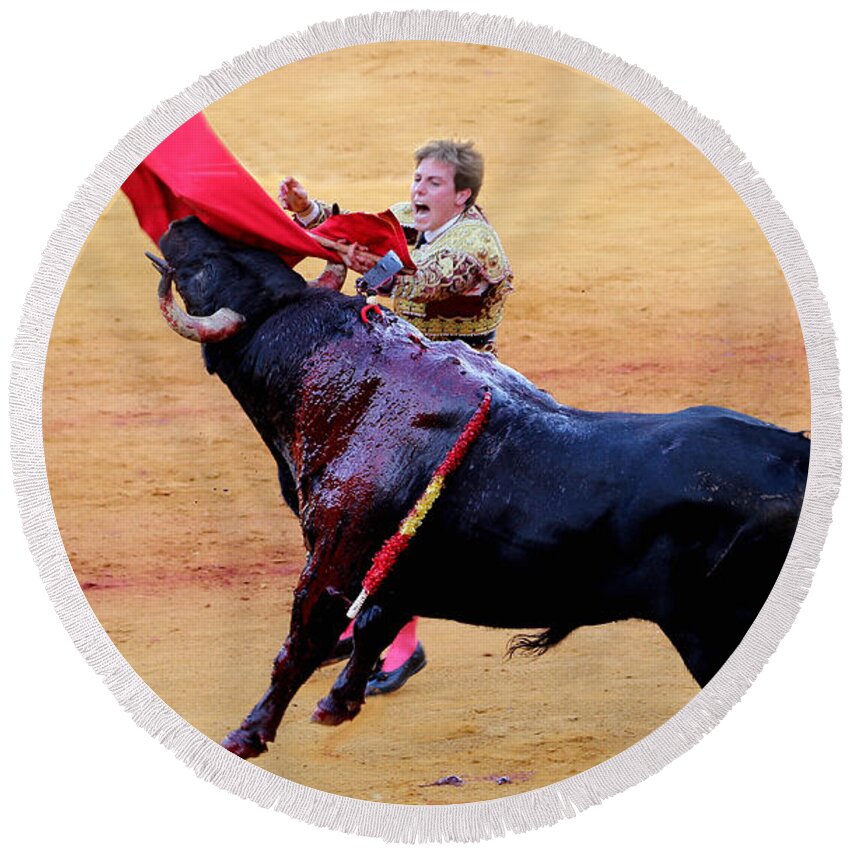 Bullfighting Round Beach Towel featuring the photograph Bullfighting 28 by Andrew Fare