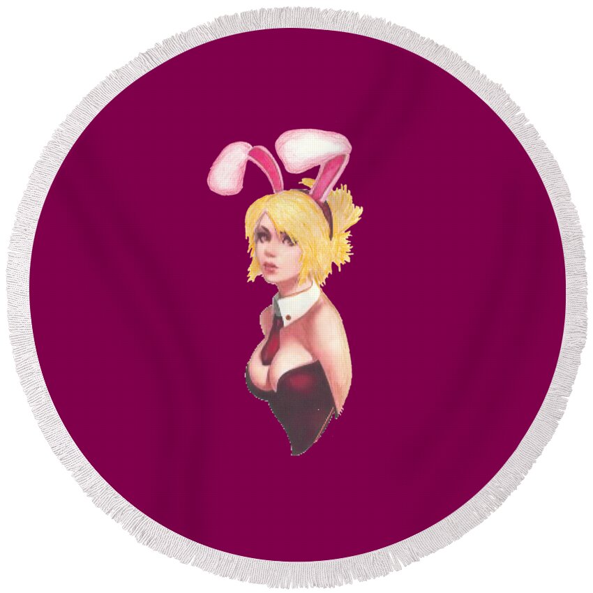 Bunny Round Beach Towel featuring the painting Bunny Girl T-shirt by Herb Strobino