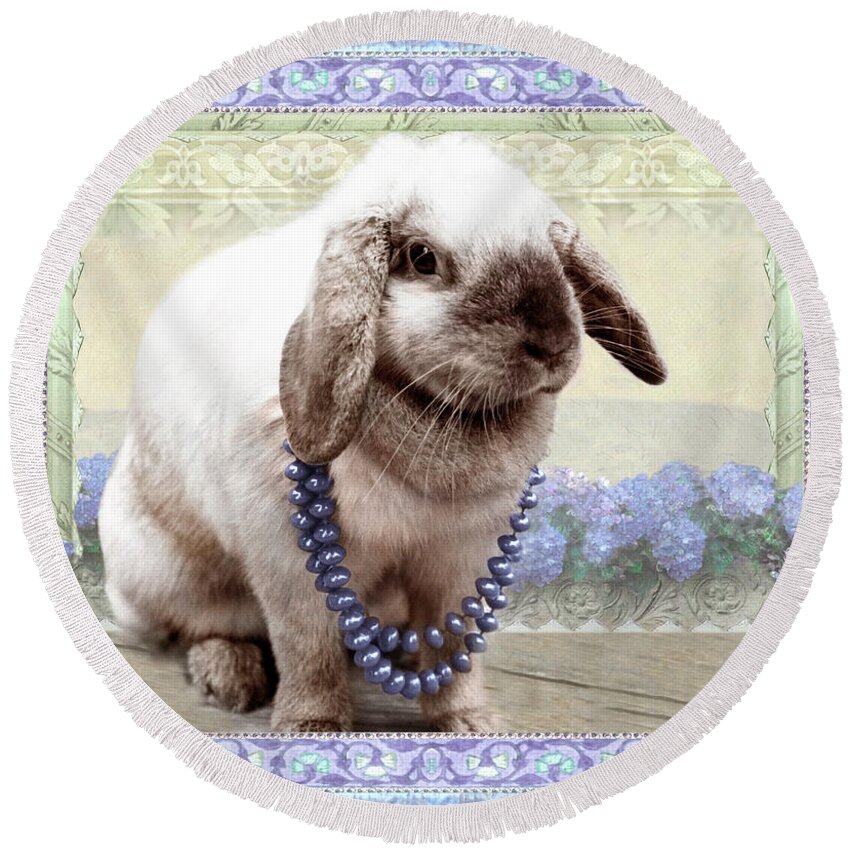  Round Beach Towel featuring the photograph Bunny Wears Beads by Adele Aron Greenspun