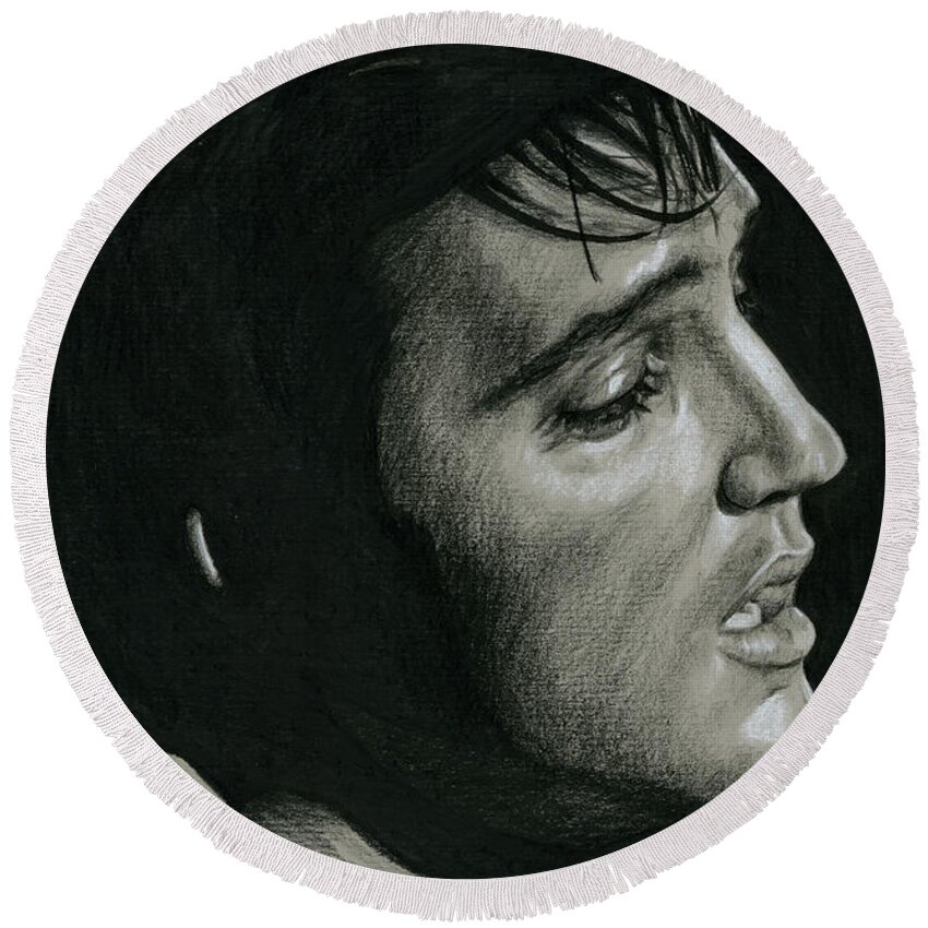 Elvis Round Beach Towel featuring the drawing Burbank California '68, no.2 by Rob De Vries