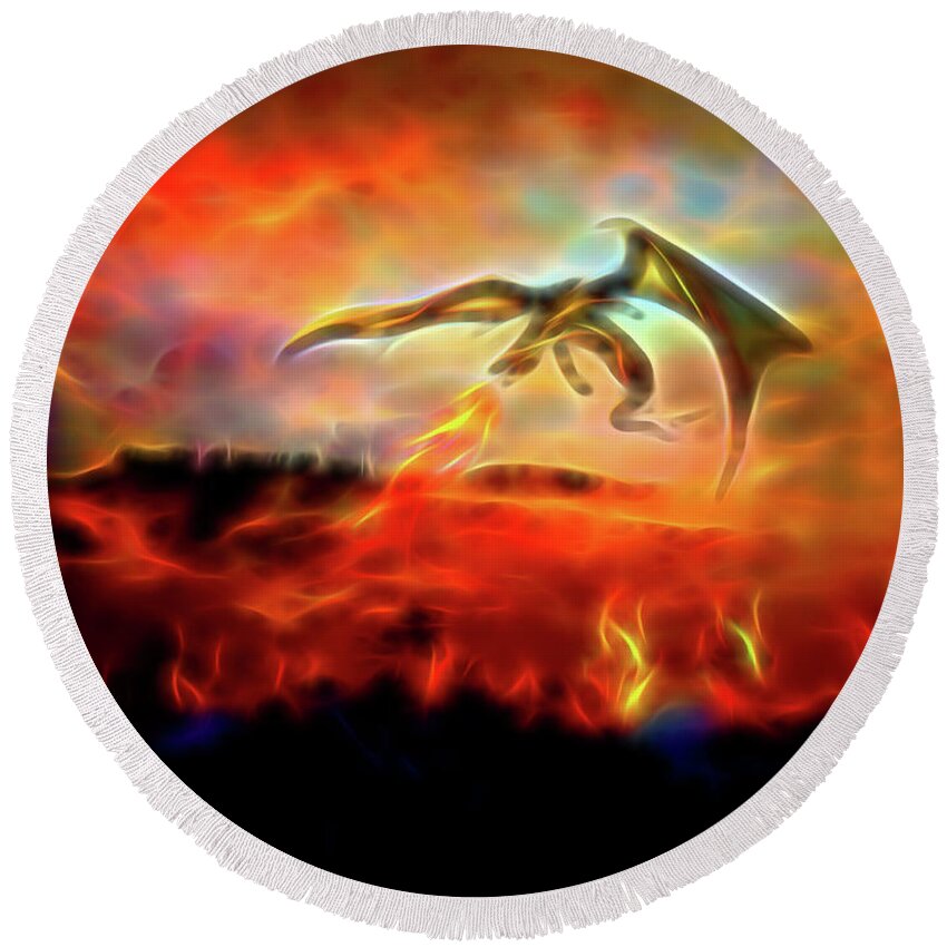 Game Of Thrones Dragons Round Beach Towel featuring the digital art Burn them all by Lilia S