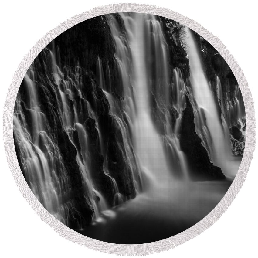 Black And White Round Beach Towel featuring the photograph Burney Falls by Michele James