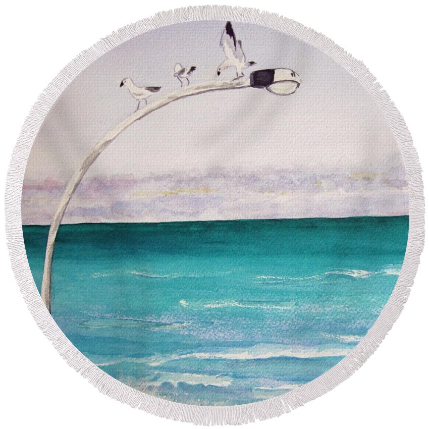 Beach. Coastline Round Beach Towel featuring the painting Burns Beach by Elvira Ingram