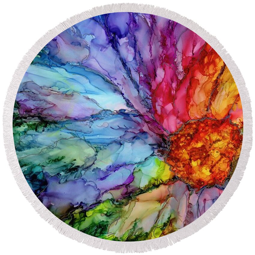 Flower Round Beach Towel featuring the painting Bursting through the Shadows by Eunice Warfel