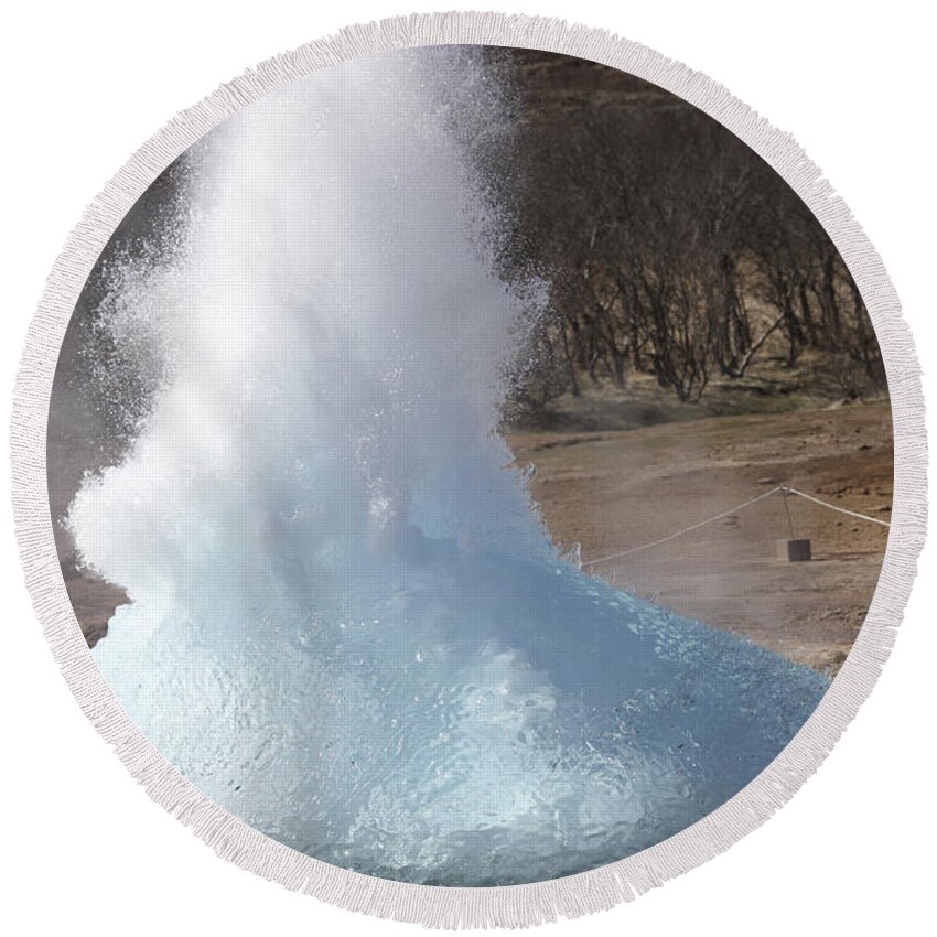 Steam Round Beach Towel featuring the photograph Bursting Water Bubble At Onset by Richard Roscoe