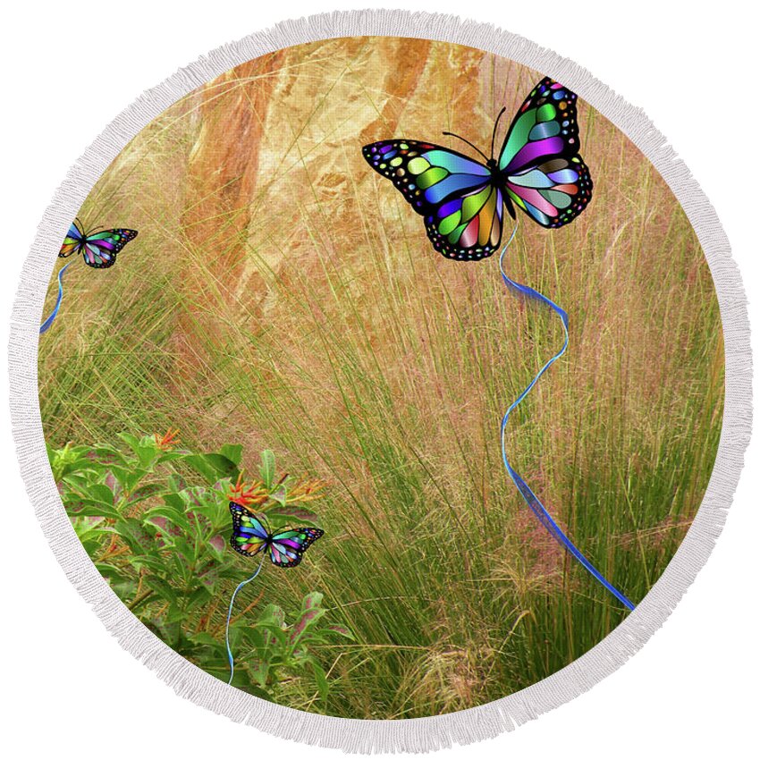 Butterflies Round Beach Towel featuring the mixed media Buterflies Dream by Rosalie Scanlon