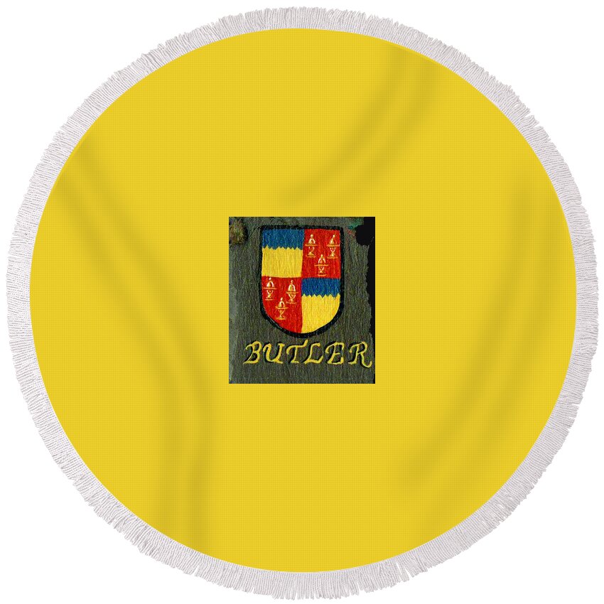 Butler Round Beach Towel featuring the painting Butler Family Shield by Barbara McDevitt