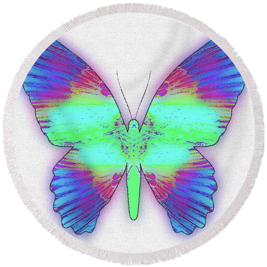 Butterfly Round Beach Towel featuring the digital art Butterfly Poise #024 by Barbara Tristan