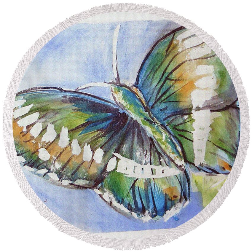  Round Beach Towel featuring the painting Butterfly 2 by Loretta Nash