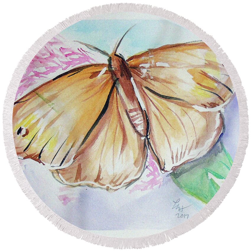  Round Beach Towel featuring the painting Butterfly 5 by Loretta Nash
