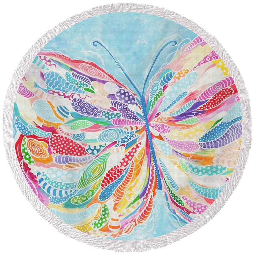 Butterfly Round Beach Towel featuring the painting Butterfly by Beth Ann Scott