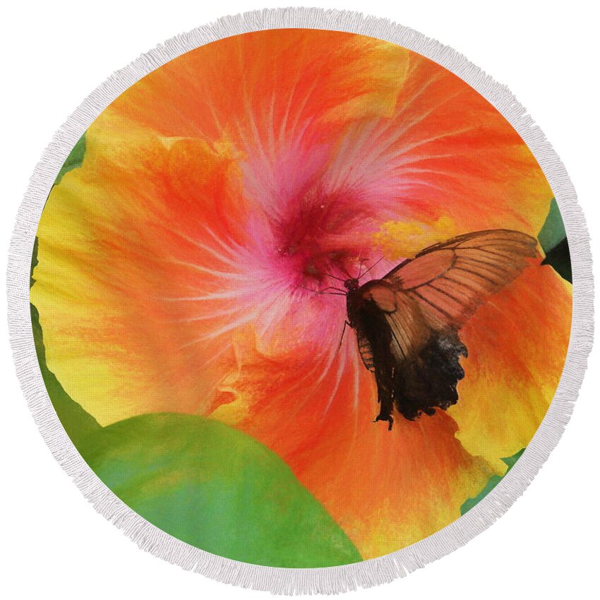 Flower Round Beach Towel featuring the photograph Butterfly Botanical by Kathy Bassett