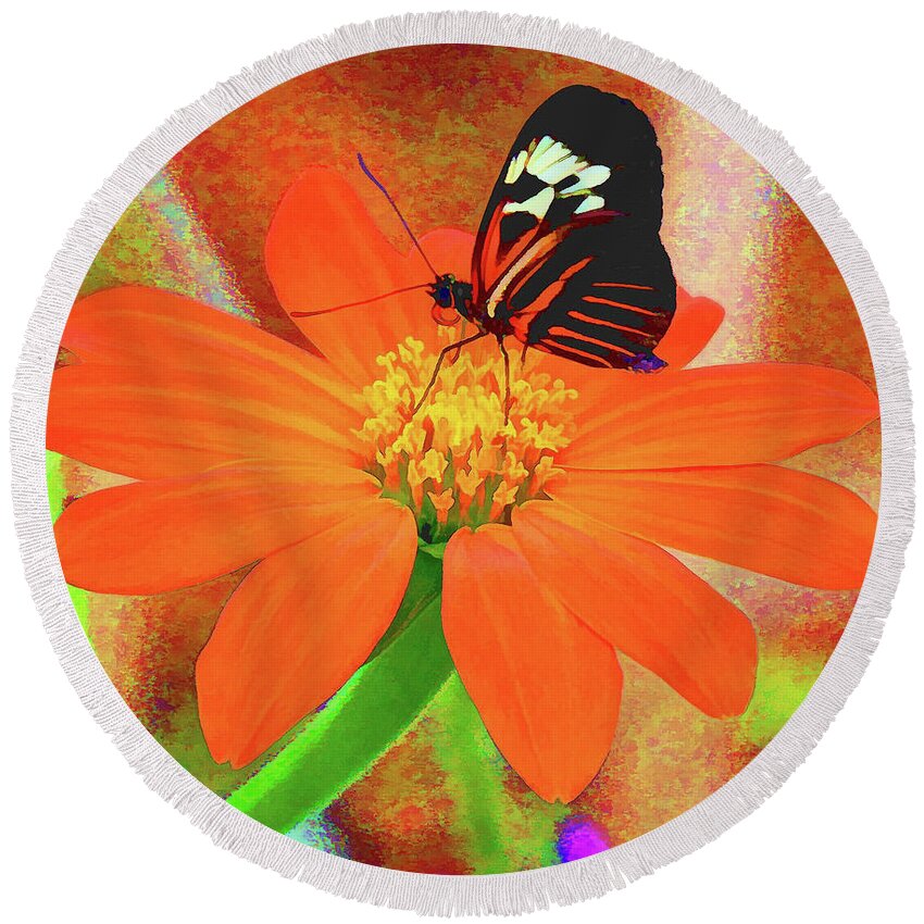  Round Beach Towel featuring the photograph Butterfly Glow by Rochelle Berman