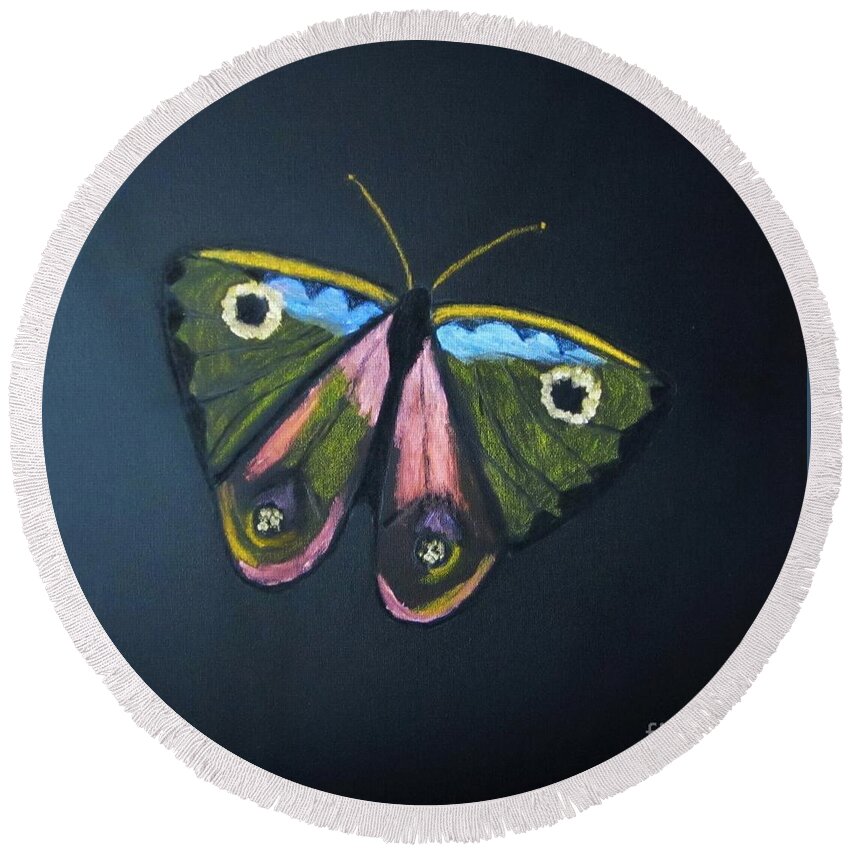 Shining Acrylic Metal Colors Round Beach Towel featuring the photograph Butterfly by Pilbri Britta Neumaerker