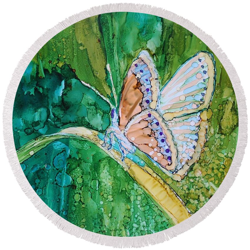 Butterfly Round Beach Towel featuring the painting Butterfly by Ruth Kamenev