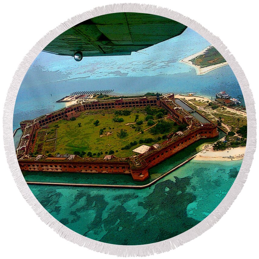 Tortugas Round Beach Towel featuring the photograph Buzzing the Dry Tortugas by Susan Vineyard