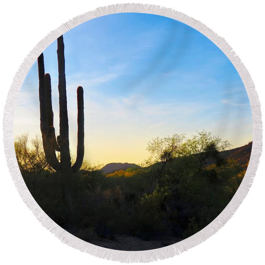 Arizona Round Beach Towel featuring the photograph By the Vekol Wash by Judy Kennedy