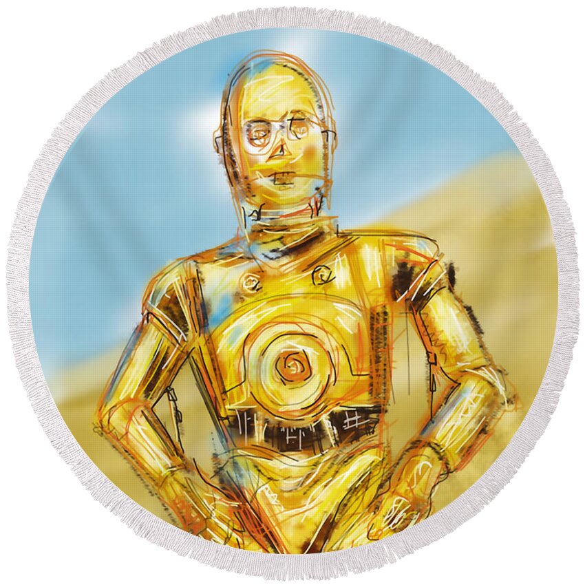 Star Wars Round Beach Towel featuring the digital art C3po by Russell Pierce