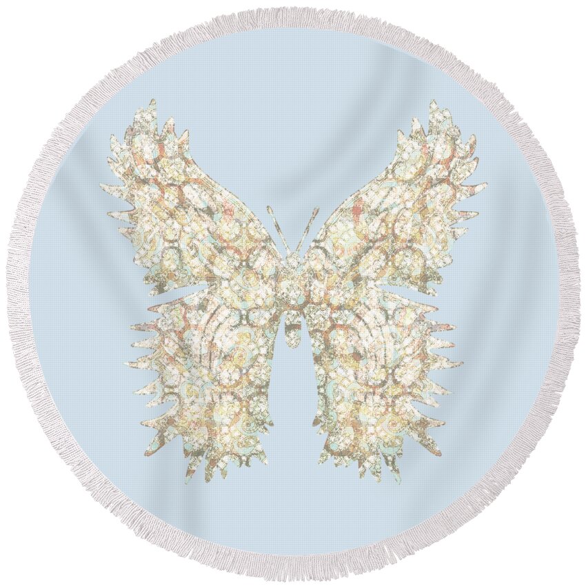 Butterflies Round Beach Towel featuring the digital art Cabbage Crackle White by Deborah Runham