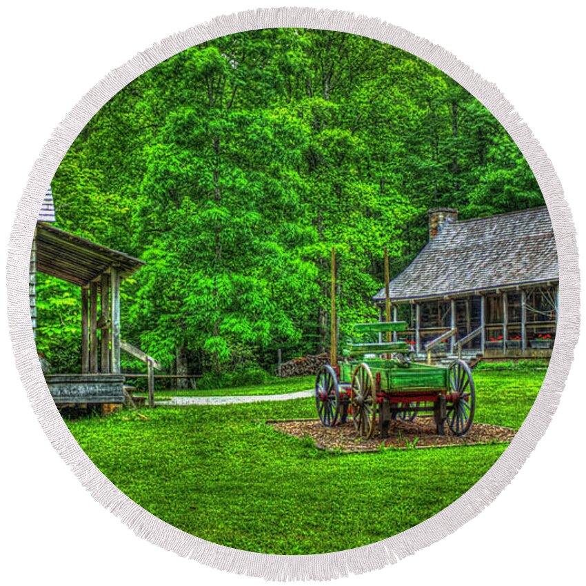 Reid Callaway Cabin Fever Images Round Beach Towel featuring the photograph Cabin Fever Great Smoky Mountains Art by Reid Callaway