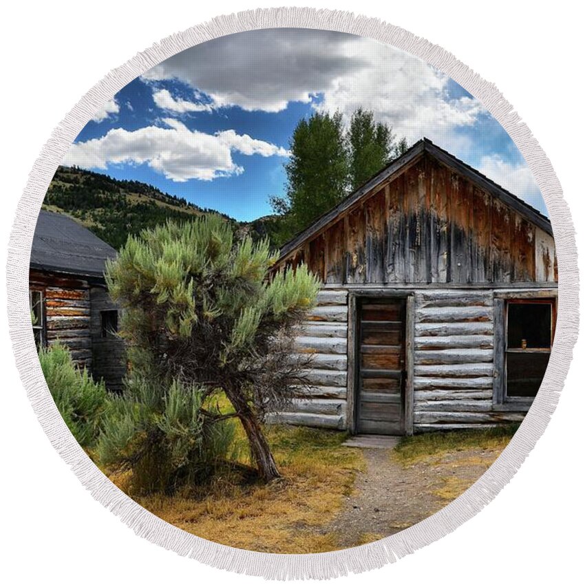 Cabin Round Beach Towel featuring the photograph Cabin in the Sagebrush by Lauren Leigh Hunter Fine Art Photography