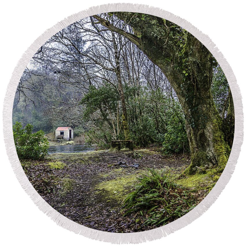 Ireland Round Beach Towel featuring the photograph Cabin in the Woods by WAZgriffin Digital
