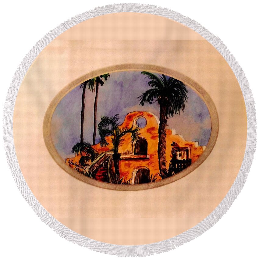 Palm Trees Round Beach Towel featuring the painting Cabo San Lucus by Kenlynn Schroeder