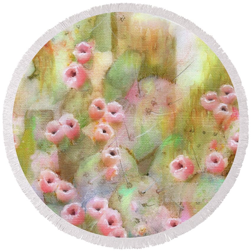 Cactus Round Beach Towel featuring the mixed media Cactus Rose by Sand And Chi
