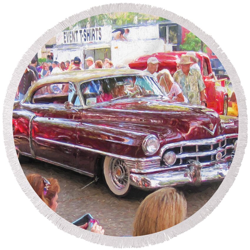 Cadillac Coupe Deville Round Beach Towel featuring the photograph Cadillac Coupe DeVille by Rebecca Korpita