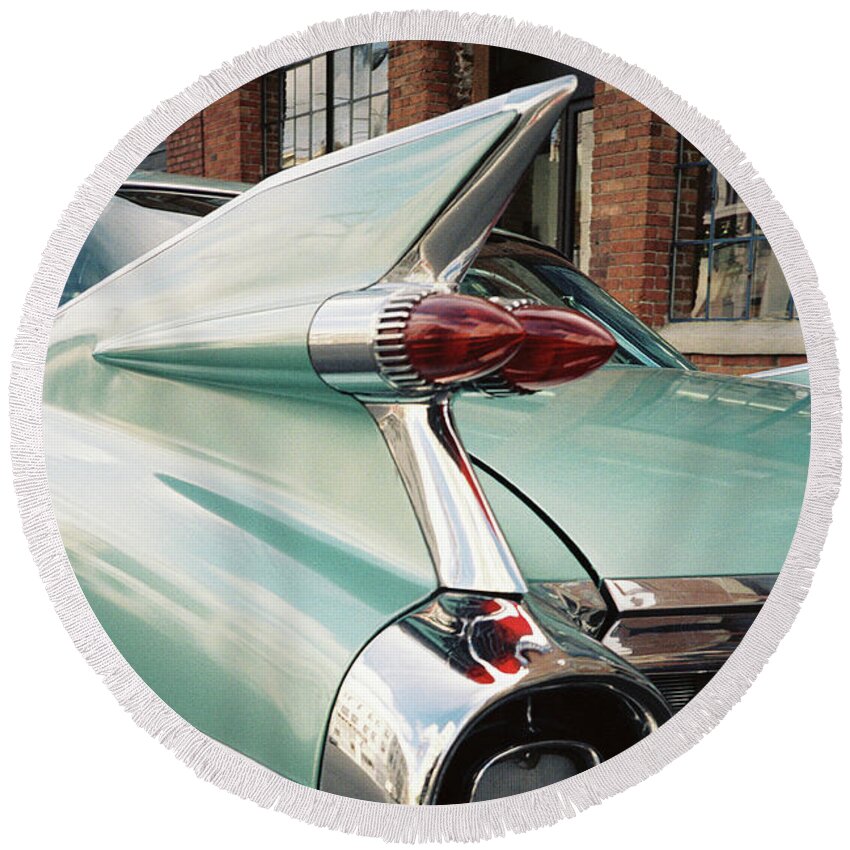 American Round Beach Towel featuring the photograph Cadillac Fins by Frank DiMarco