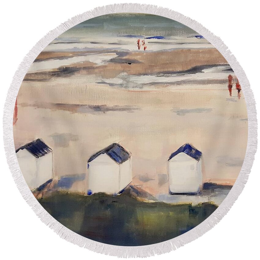 Beach Round Beach Towel featuring the painting Cadzand Beach by Christel Roelandt