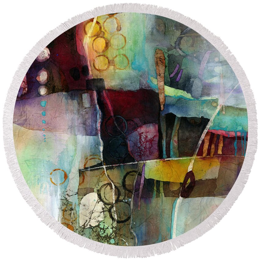 Abstract Round Beach Towel featuring the painting Calm Cascade by Hailey E Herrera