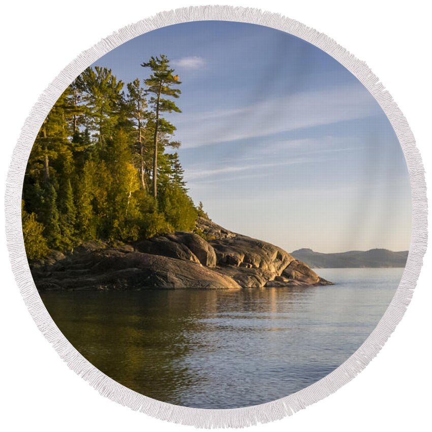 Lake Superior Provincial Park Round Beach Towel featuring the photograph Calm Seas Film Grain Look by Steve L'Italien