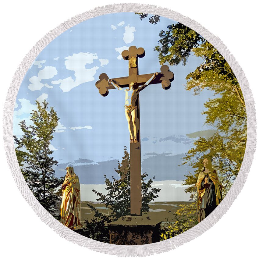 Jesus Round Beach Towel featuring the photograph Calvary Group - Parkstein by Juergen Weiss