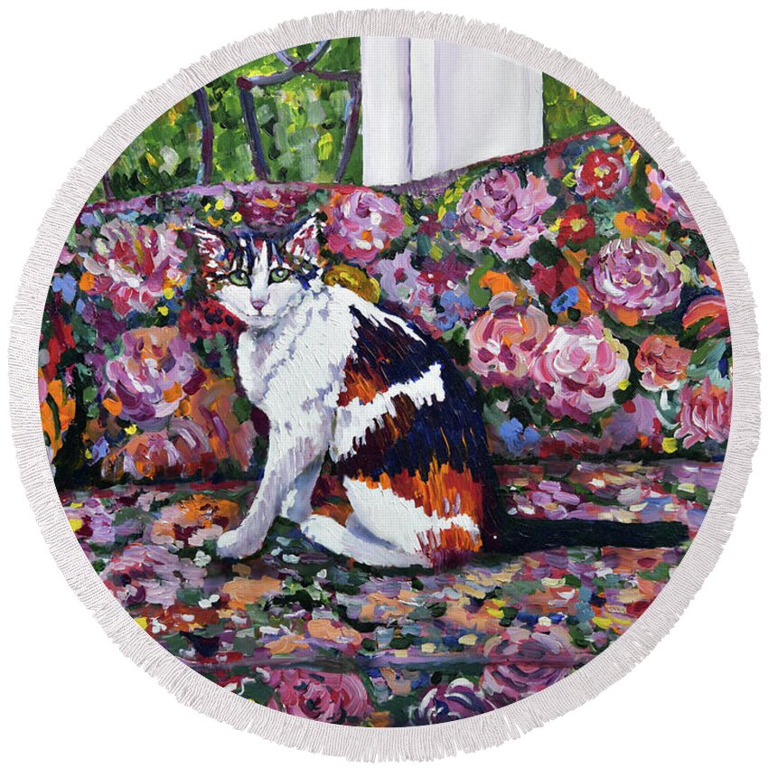 Cat Round Beach Towel featuring the painting Camoflage Cat by Pic Michel