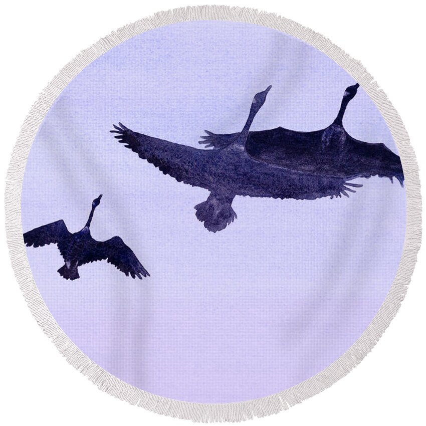 Canada Round Beach Towel featuring the painting Canadian Geese by Laurel Best