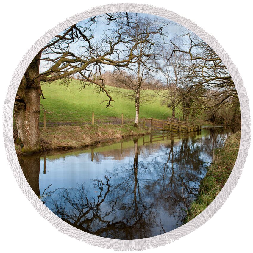 Water Round Beach Towel featuring the photograph Canal Reflections by Helen Jackson