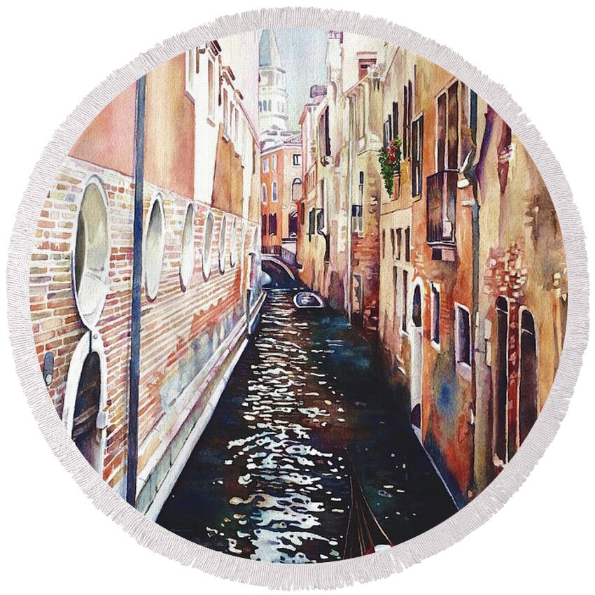 Canals Round Beach Towel featuring the painting Canals of Venice by Francoise Chauray