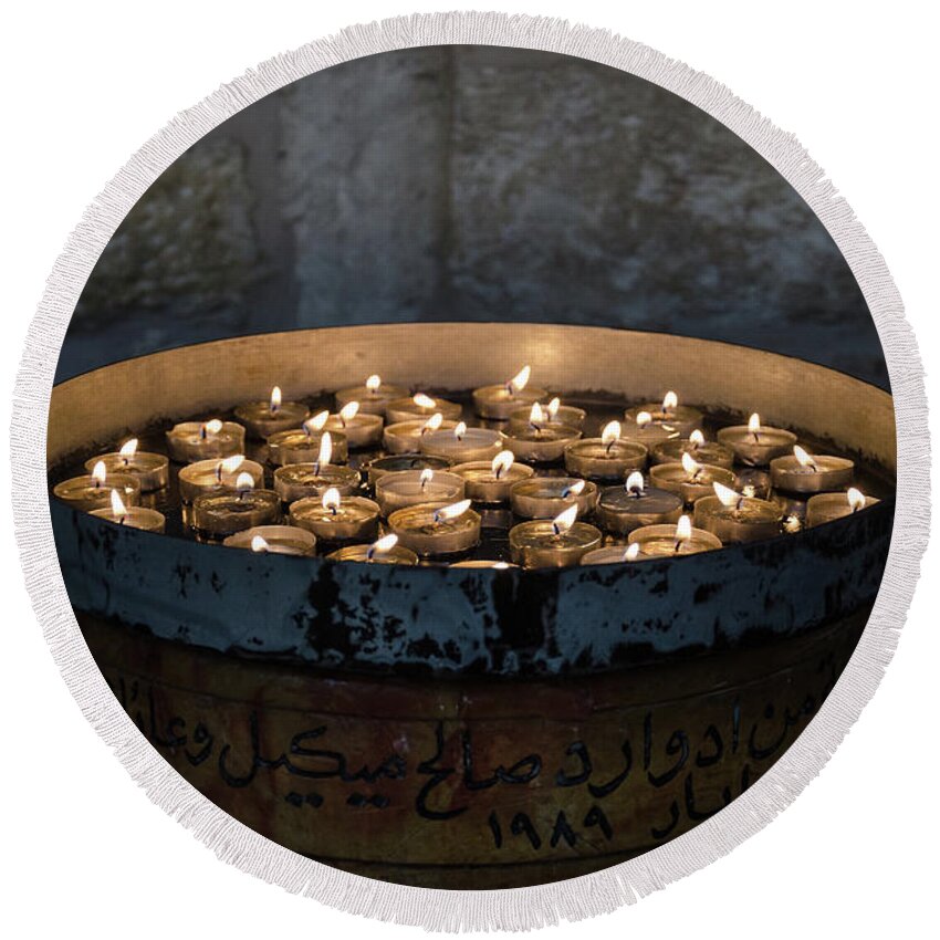 Candles Round Beach Towel featuring the photograph Candles in the Church of Nativity, Bethlehem by Perry Rodriguez