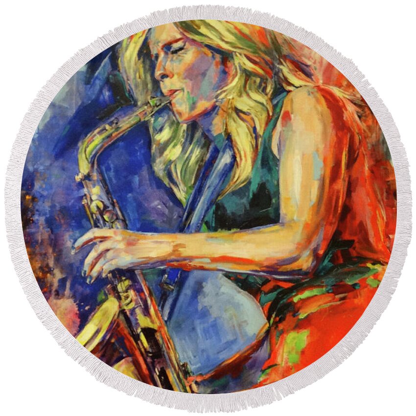  Round Beach Towel featuring the painting Candy Dulfer, Lily was here by Koro Arandia