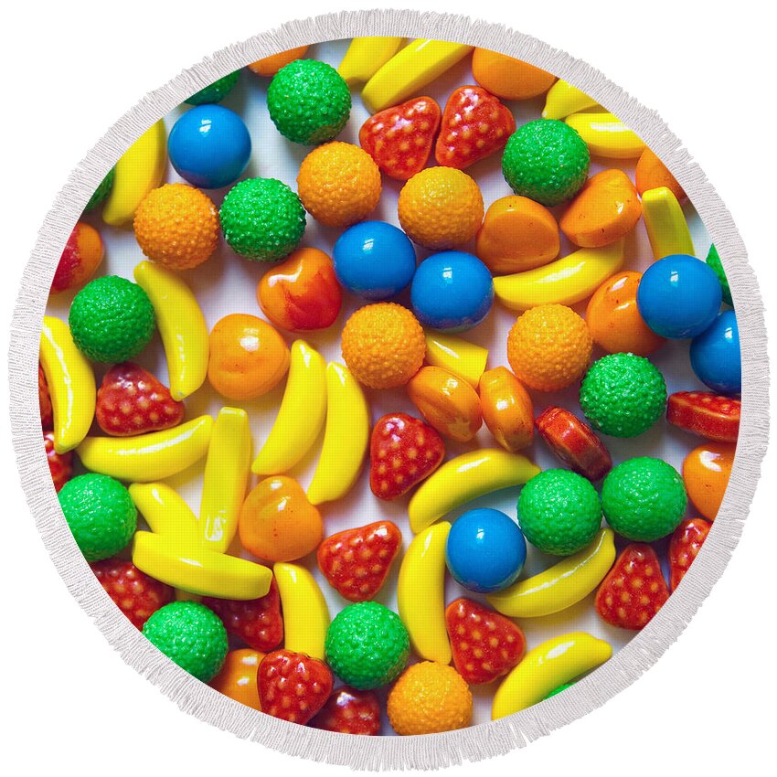 Candy Round Beach Towel featuring the photograph Candy Fruit by Art Block Collections