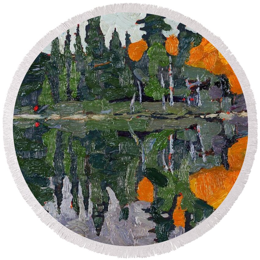 1836 Round Beach Towel featuring the painting Canoe Lake Autumn by Phil Chadwick