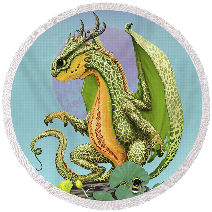 Cantaloupe Round Beach Towel featuring the digital art Cantaloupe Dragon by Stanley Morrison