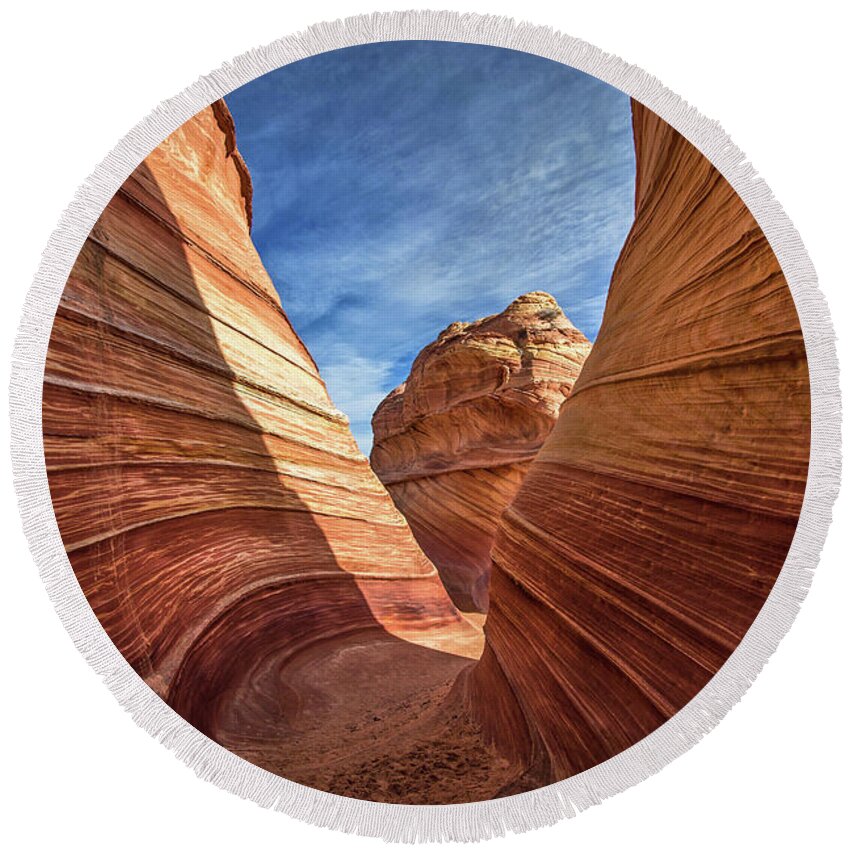 The Wave Round Beach Towel featuring the photograph Canyon atThe Wave by Wesley Aston