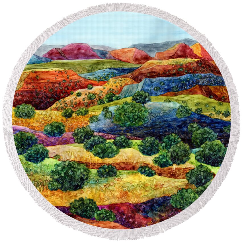 Canyon Round Beach Towel featuring the painting Canyon Impressions by Hailey E Herrera
