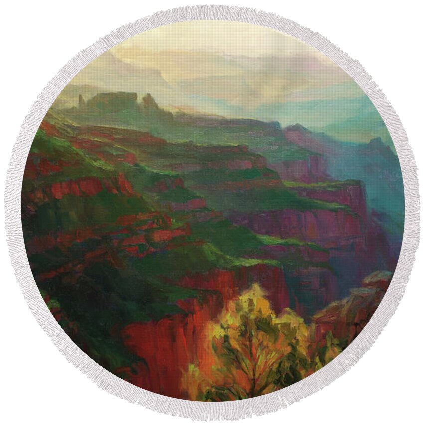 Canyon Round Beach Towel featuring the painting Canyon Silhouettes by Steve Henderson