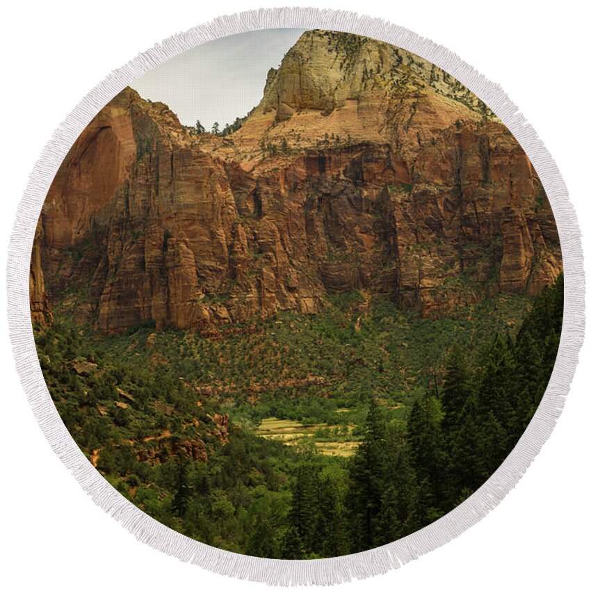 Zion National Park Round Beach Towel featuring the photograph Canyons in Zion by George Kenhan