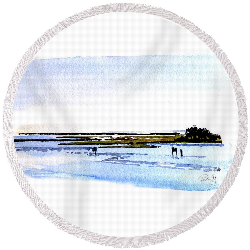 Landscape Round Beach Towel featuring the painting Cape Fear Intercoastal Morning by Paul Gaj