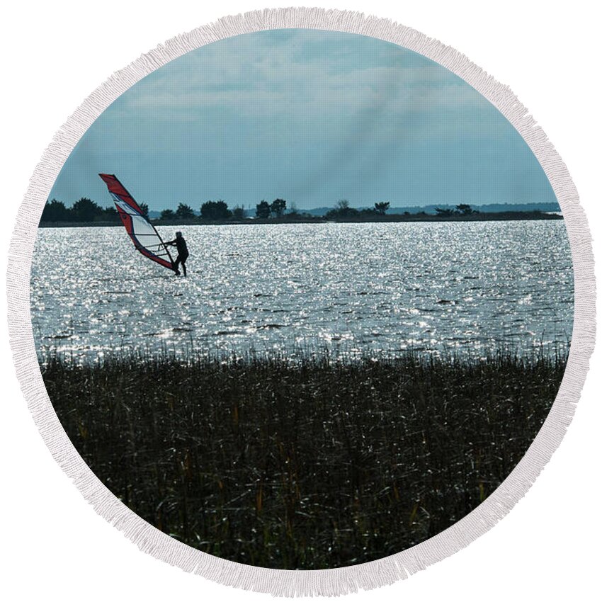 Wind Surfer Round Beach Towel featuring the photograph Cape Fear Wind Surfer by Brian Green